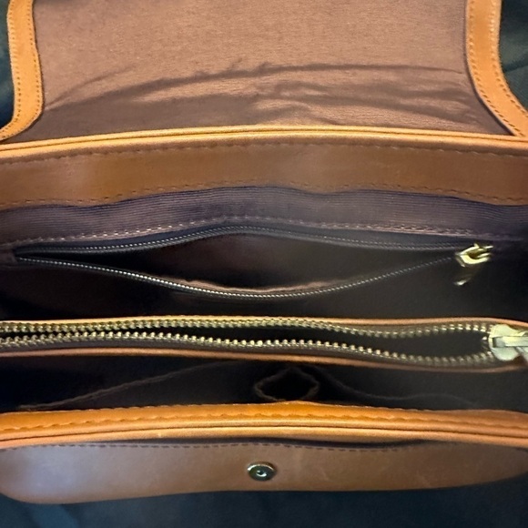 LL Bean Signature Tan Leather Shoulder Bag Braided Strap - Picture 4 of 6